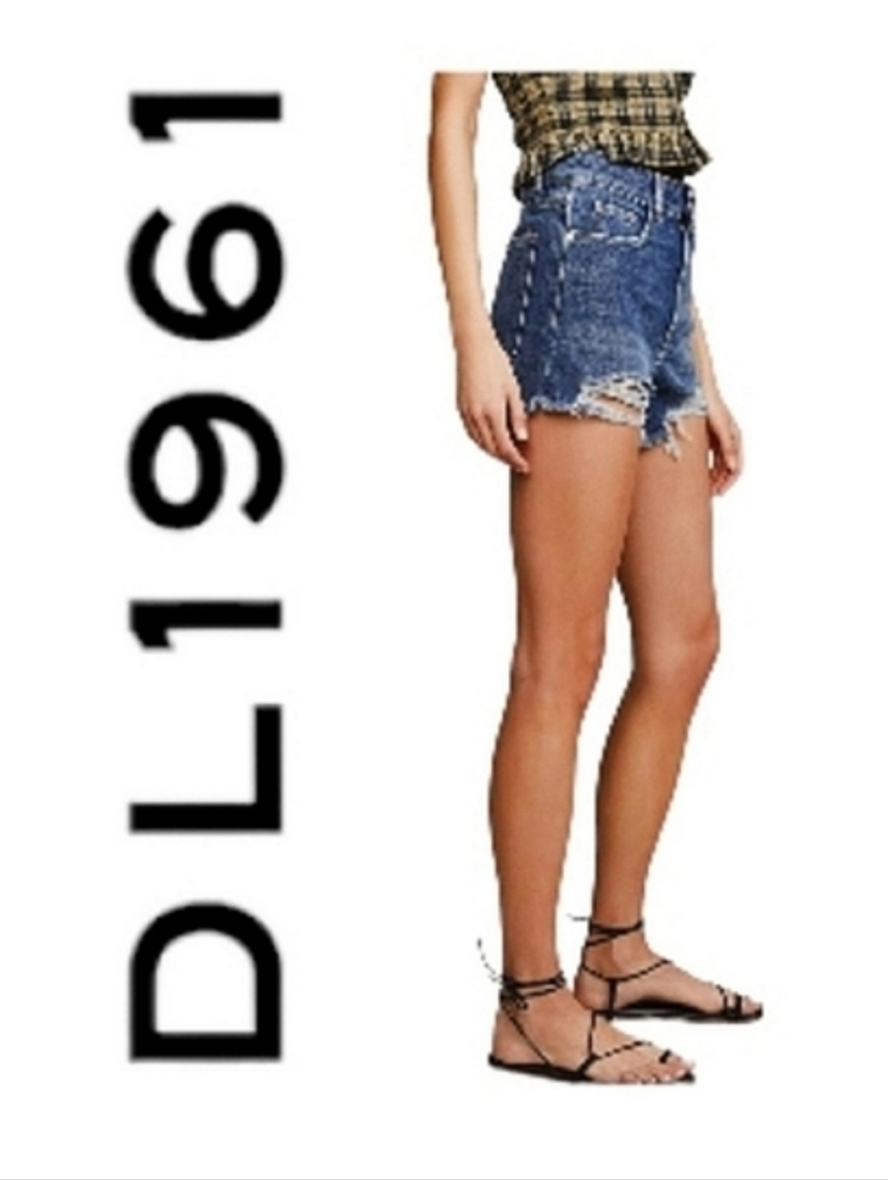 DL1961 Cleo High Rise Denim Shorts Solana Blue Sz 25 Frayed Ripped